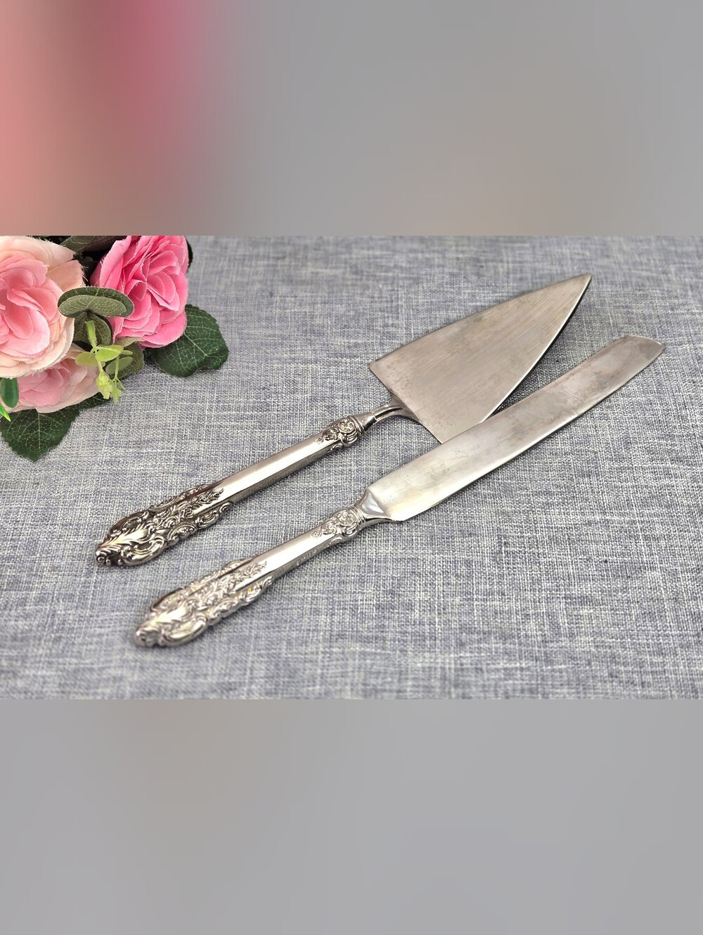 Vintage Godinger GSA Silverplated 2-Piece Cake Knife & Server Set Ornate Baroque